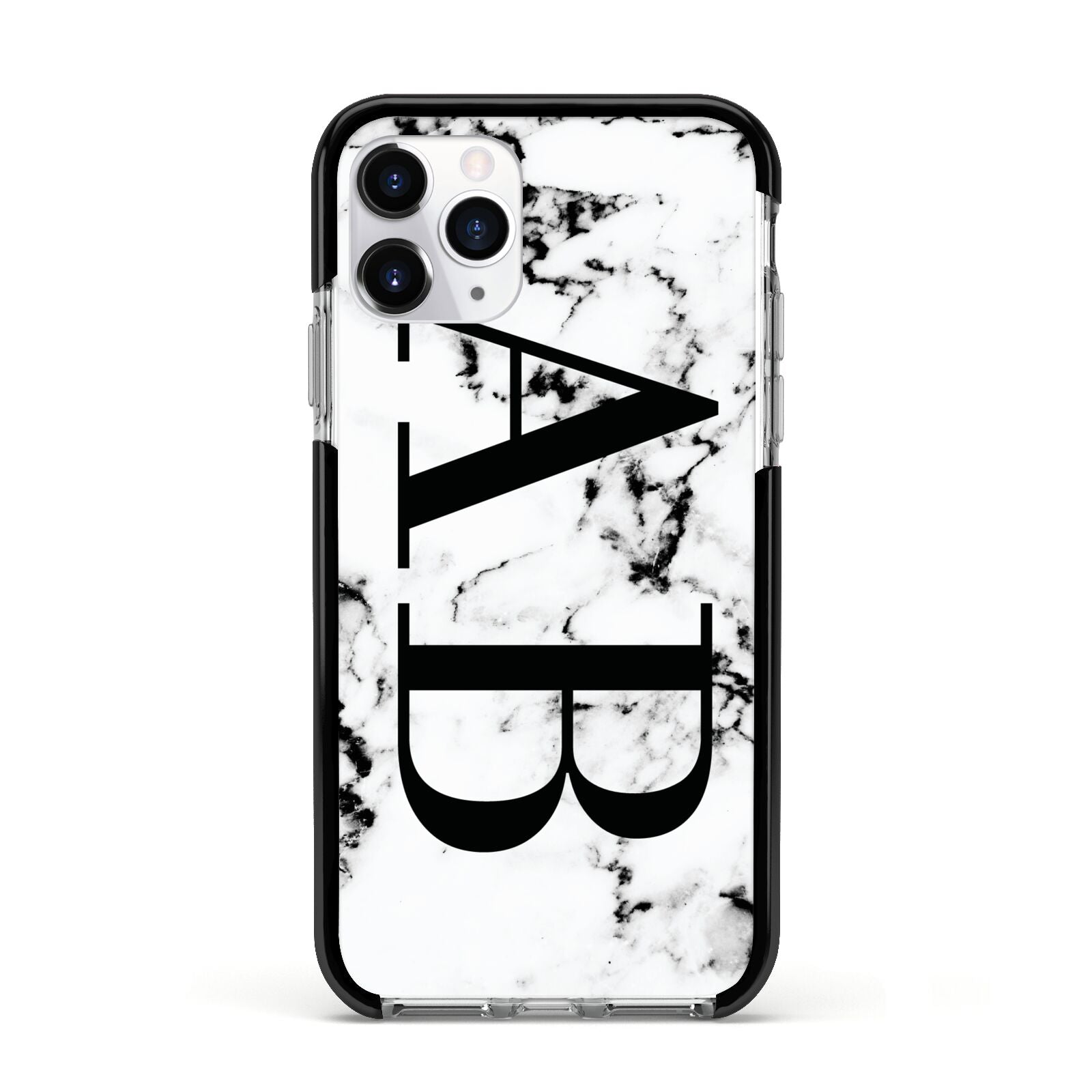 Marble Vertical Initials Personalised Apple iPhone 11 Pro in Silver with Black Impact Case