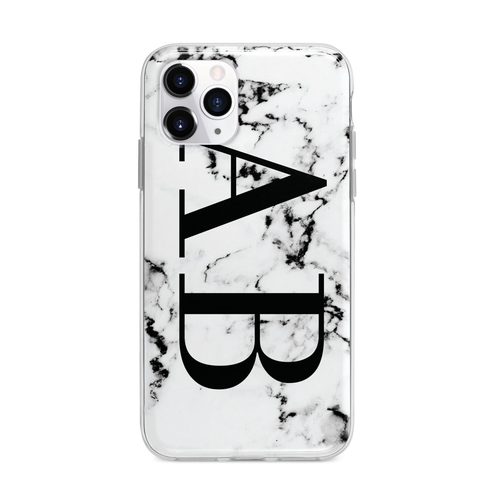 Marble Vertical Initials Personalised Apple iPhone 11 Pro in Silver with Bumper Case