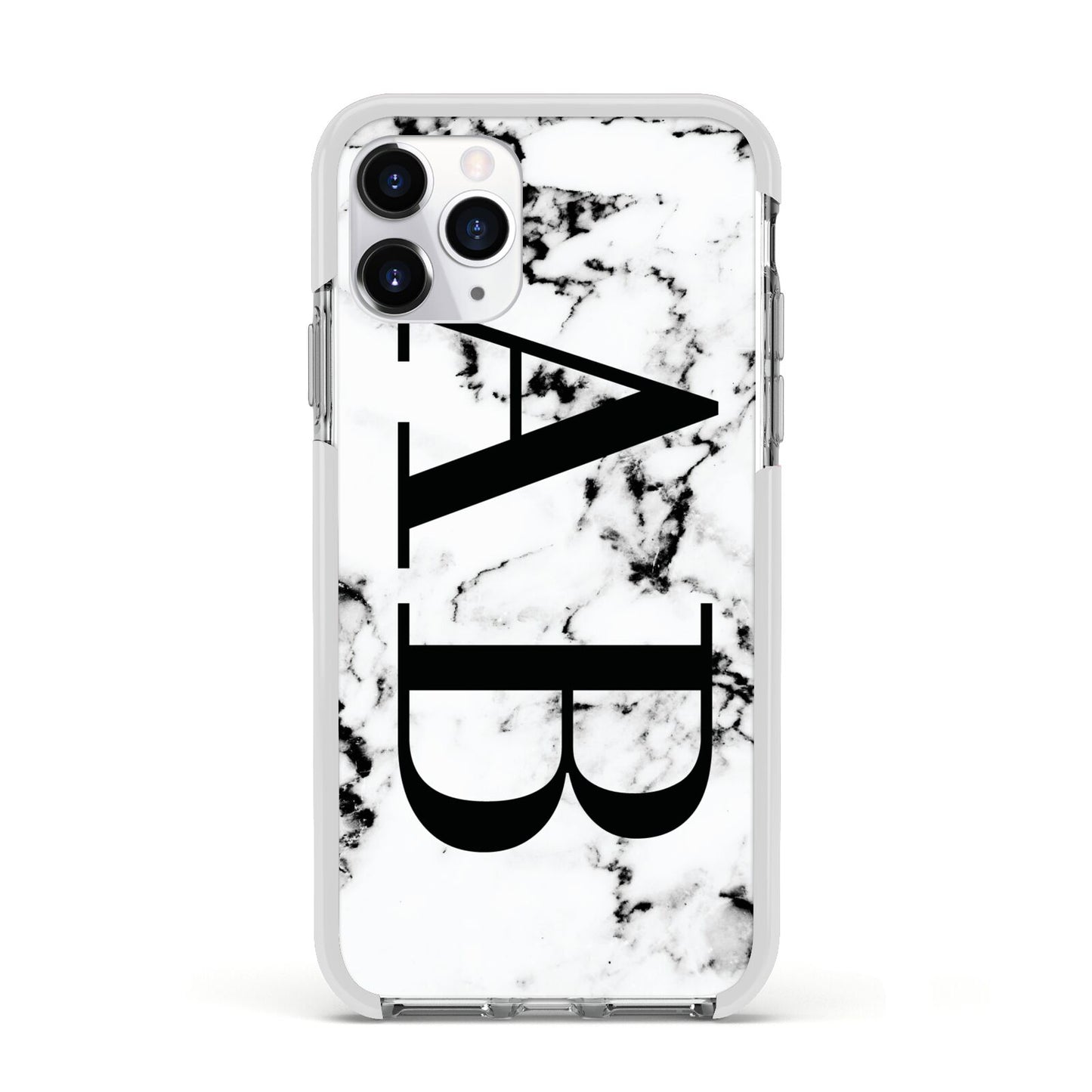 Marble Vertical Initials Personalised Apple iPhone 11 Pro in Silver with White Impact Case