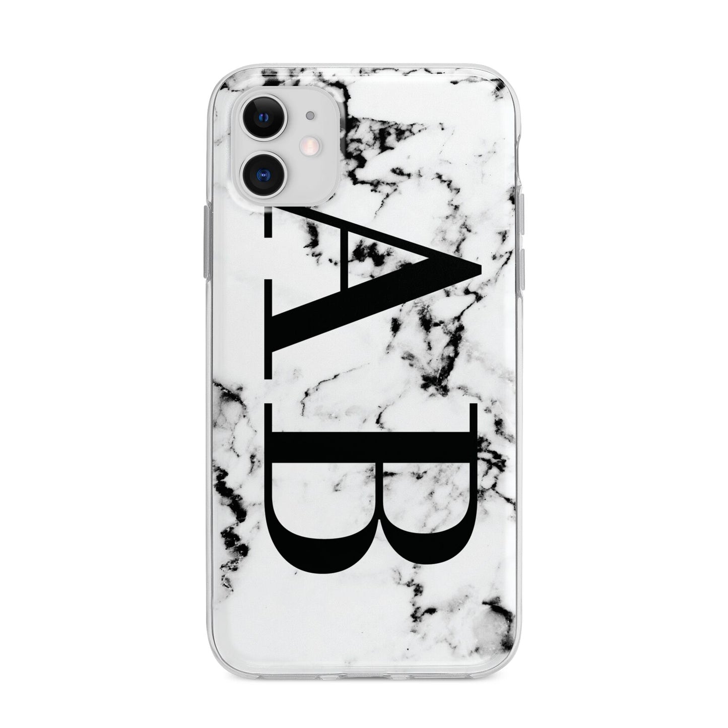 Marble Vertical Initials Personalised Apple iPhone 11 in White with Bumper Case