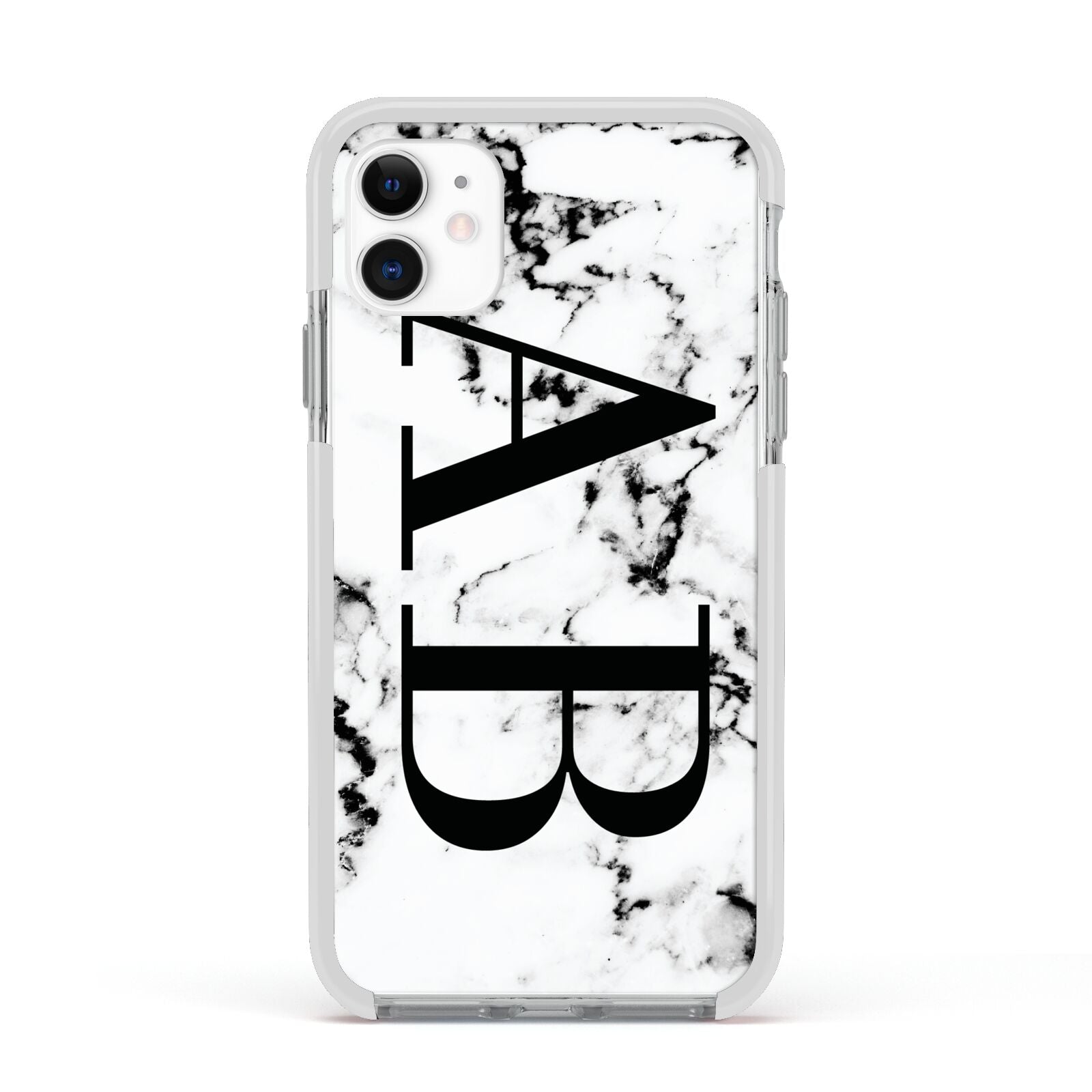 Marble Vertical Initials Personalised Apple iPhone 11 in White with White Impact Case