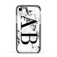 Marble Vertical Initials Personalised Apple iPhone XR Impact Case Black Edge on Silver Phone
