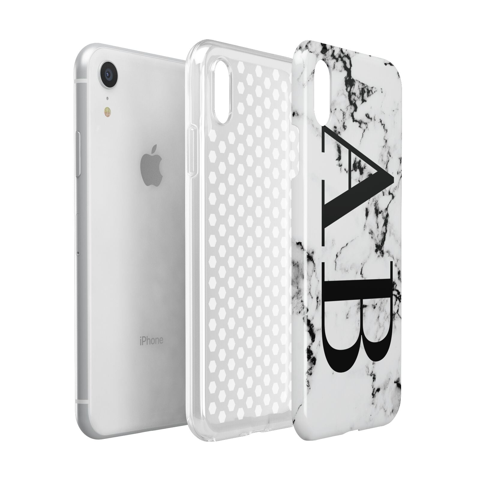 Marble Vertical Initials Personalised Apple iPhone XR White 3D Tough Case Expanded view