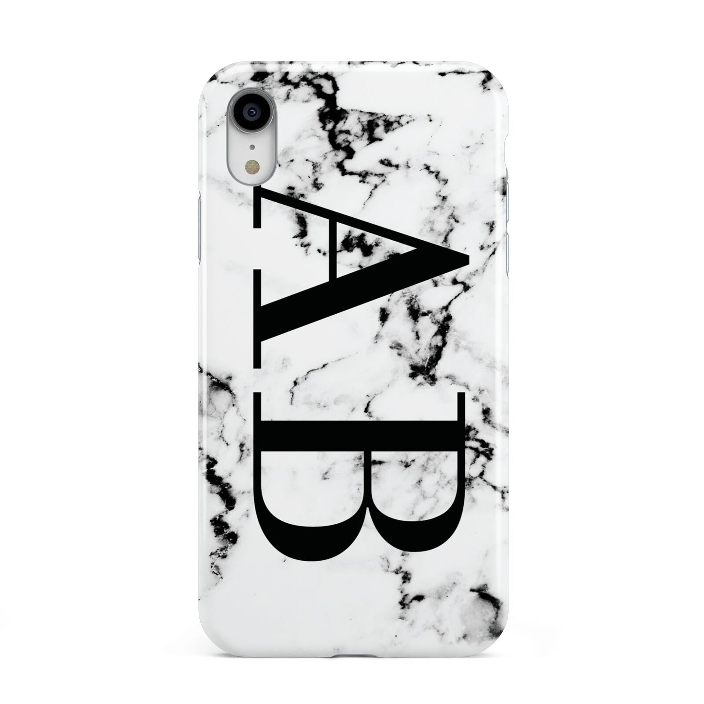 Marble Vertical Initials Personalised Apple iPhone XR White 3D Tough Case