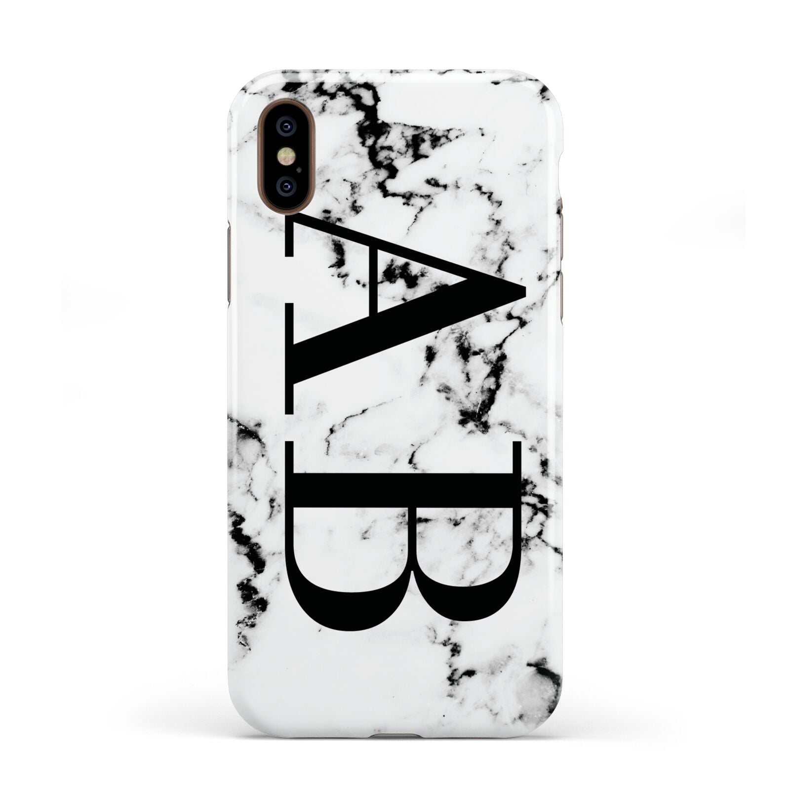 Marble Vertical Initials Personalised Apple iPhone XS 3D Tough