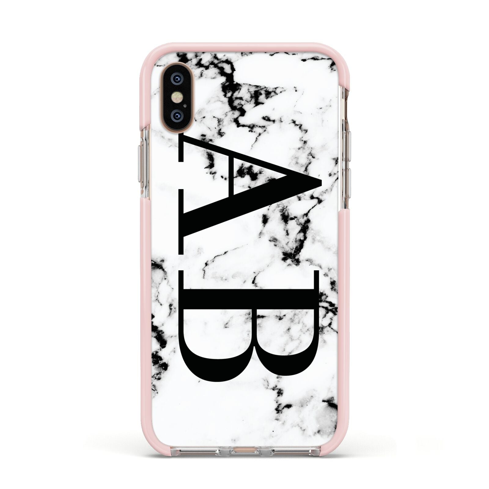 Marble Vertical Initials Personalised Apple iPhone Xs Impact Case Pink Edge on Gold Phone