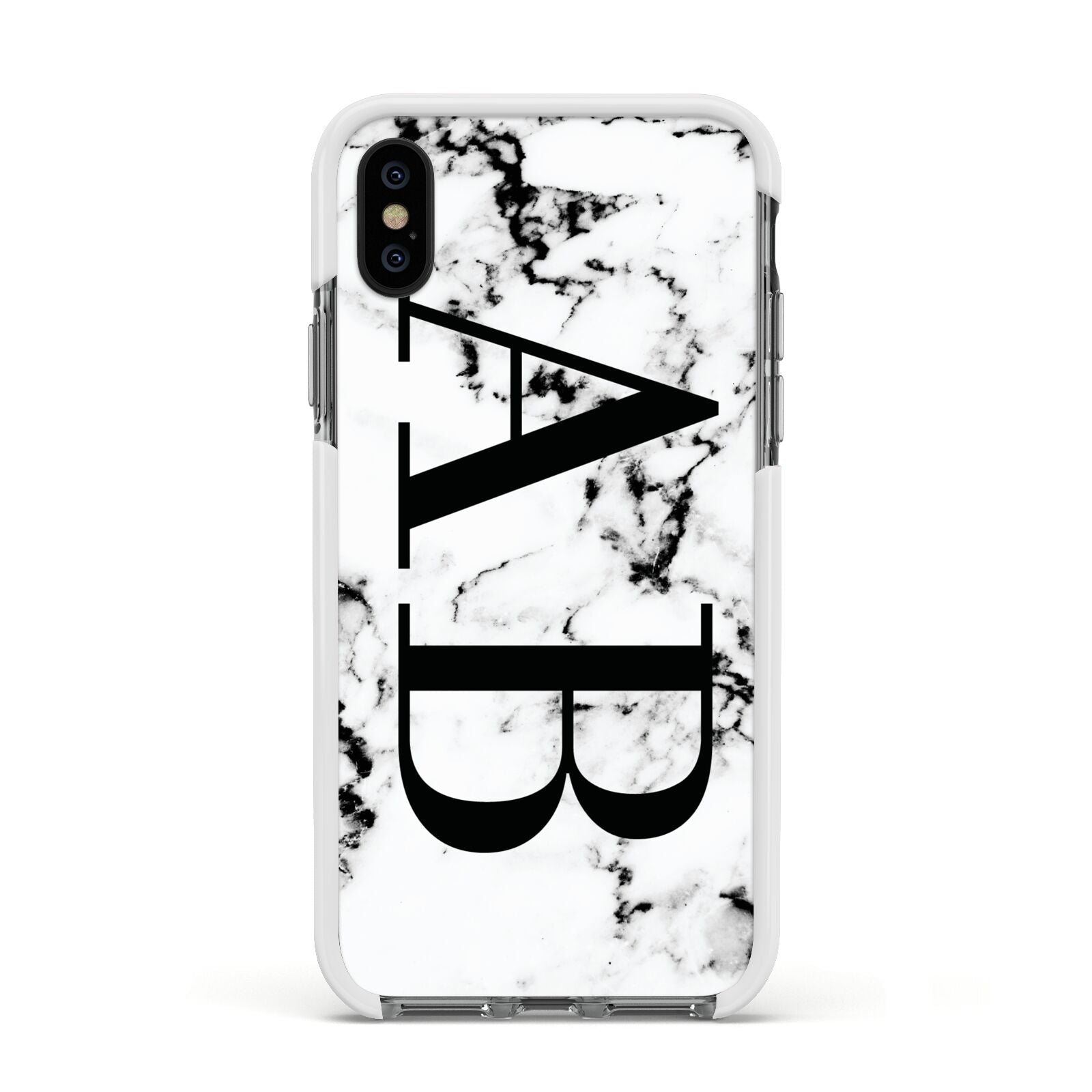 Marble Vertical Initials Personalised Apple iPhone Xs Impact Case White Edge on Black Phone