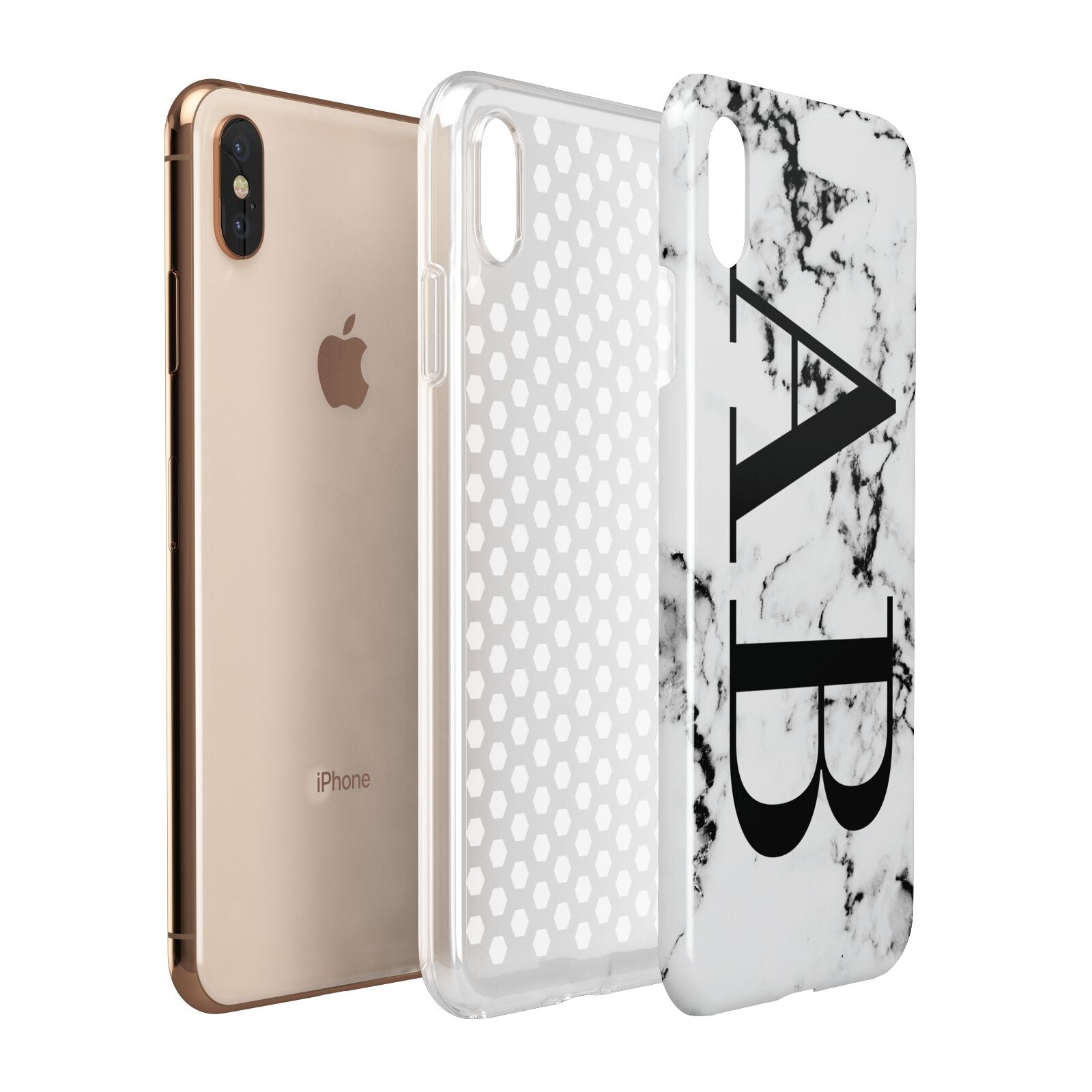 Marble Vertical Initials Personalised Apple iPhone Xs Max 3D Tough Case Expanded View