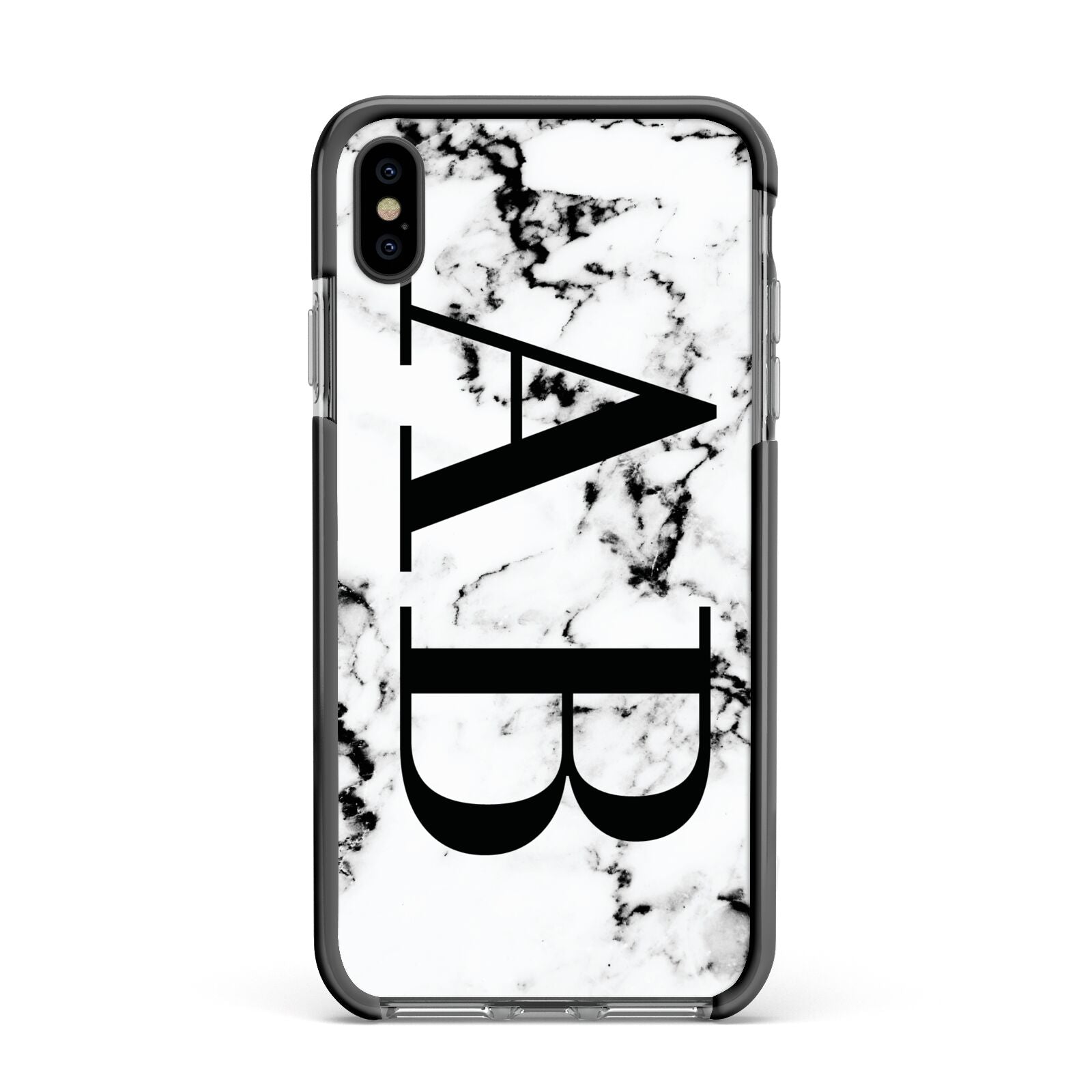 Marble Vertical Initials Personalised Apple iPhone Xs Max Impact Case Black Edge on Black Phone