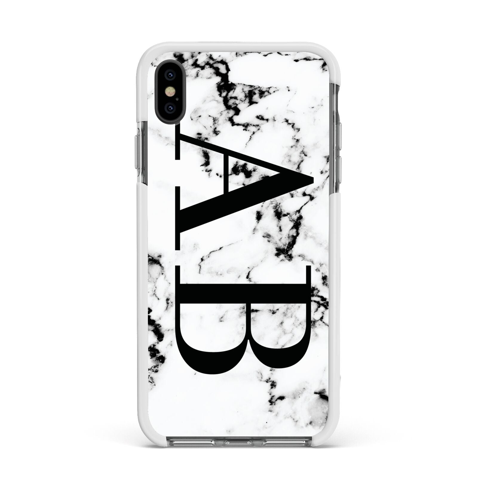 Marble Vertical Initials Personalised Apple iPhone Xs Max Impact Case White Edge on Black Phone