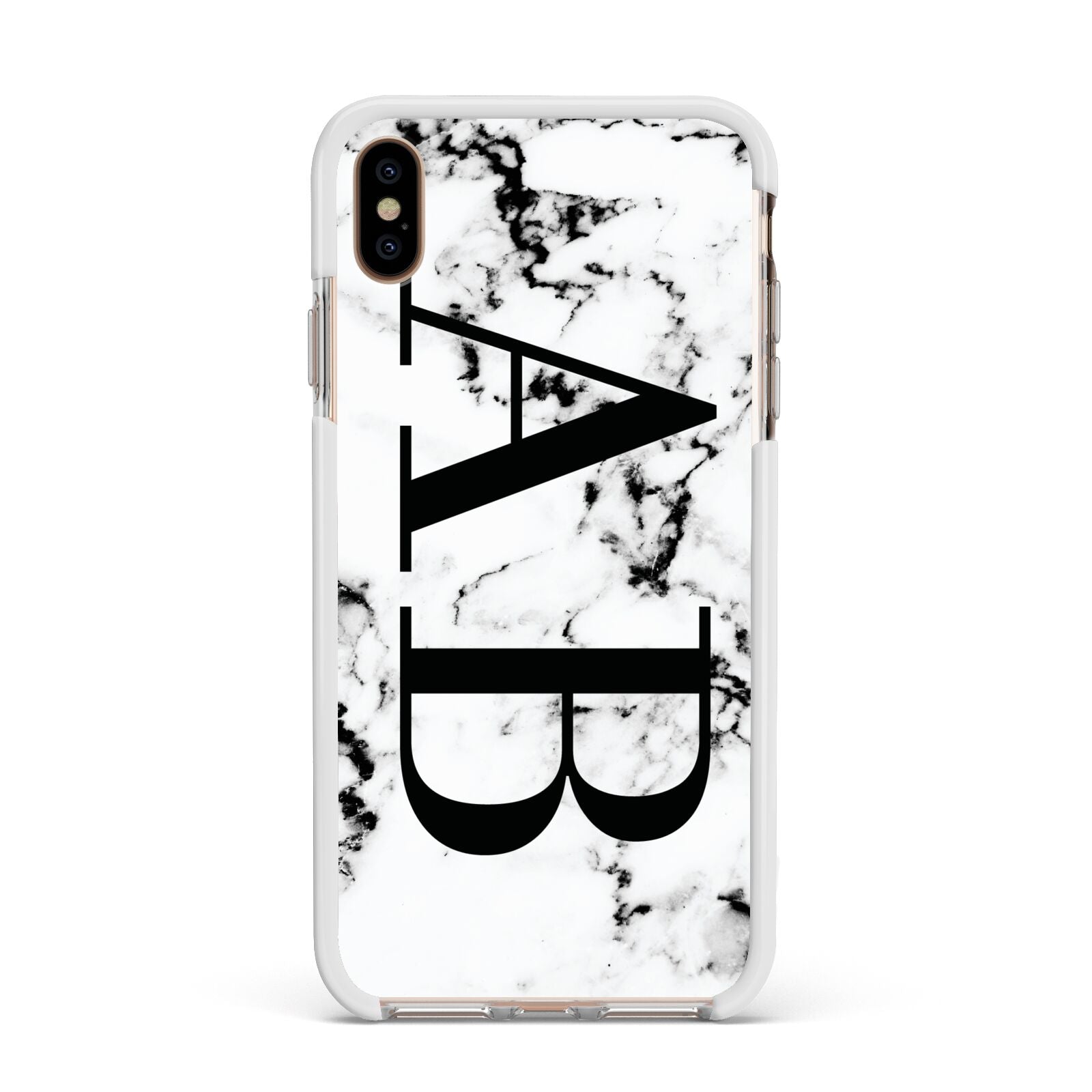 Marble Vertical Initials Personalised Apple iPhone Xs Max Impact Case White Edge on Gold Phone