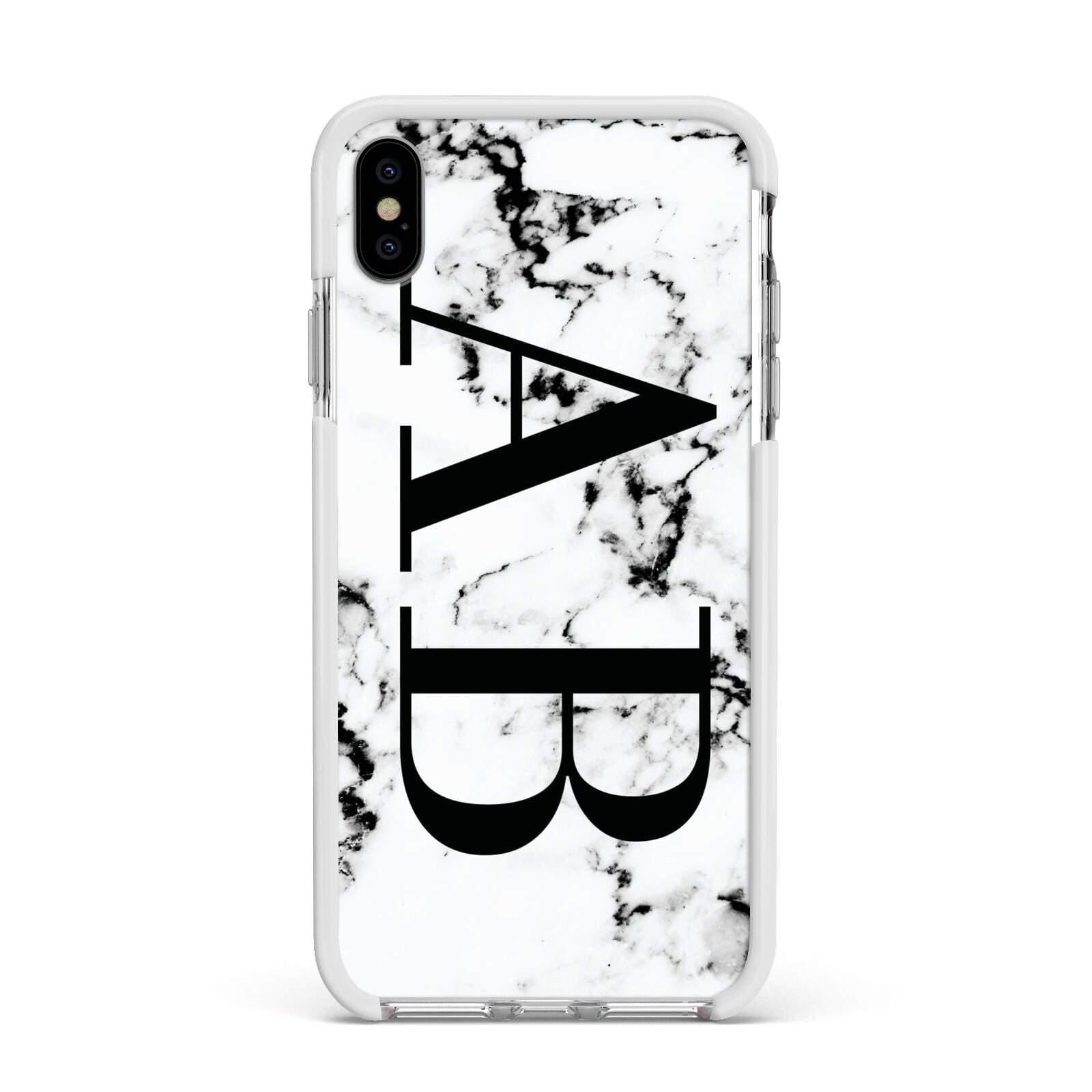 Marble Vertical Initials Personalised Apple iPhone Xs Max Impact Case White Edge on Silver Phone