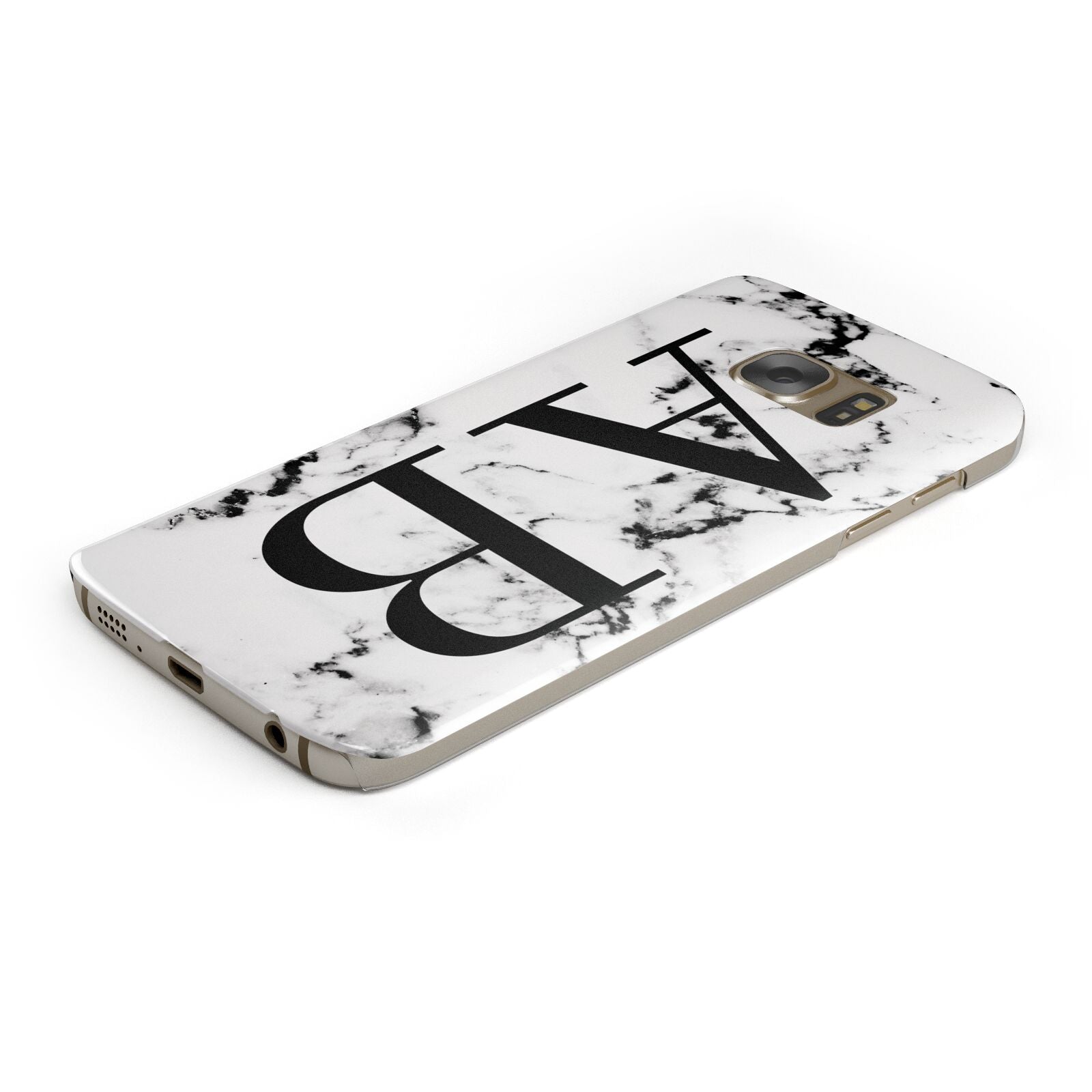 Marble Vertical Initials Personalised Protective Samsung Galaxy Case Angled Image
