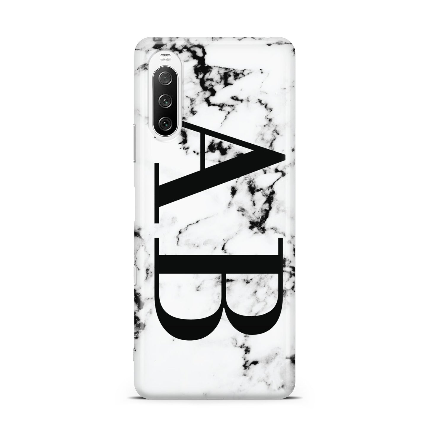 Marble Vertical Initials Personalised Sony Xperia 10 III Case