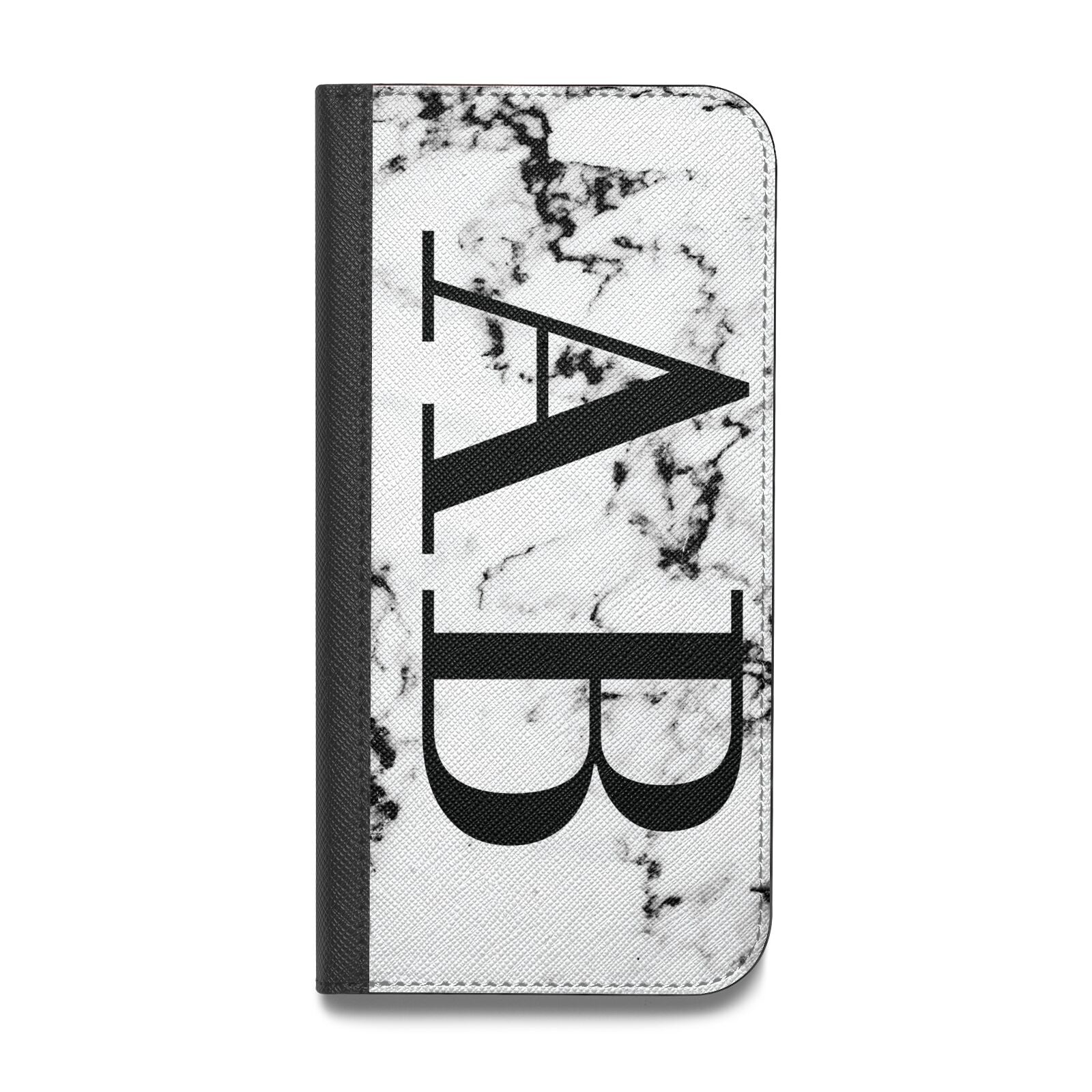 Marble Vertical Initials Personalised Vegan Leather Flip iPhone Case
