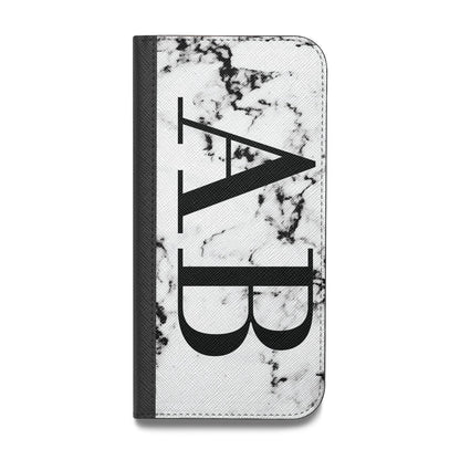 Marble Vertical Initials Personalised Vegan Leather Flip iPhone Case