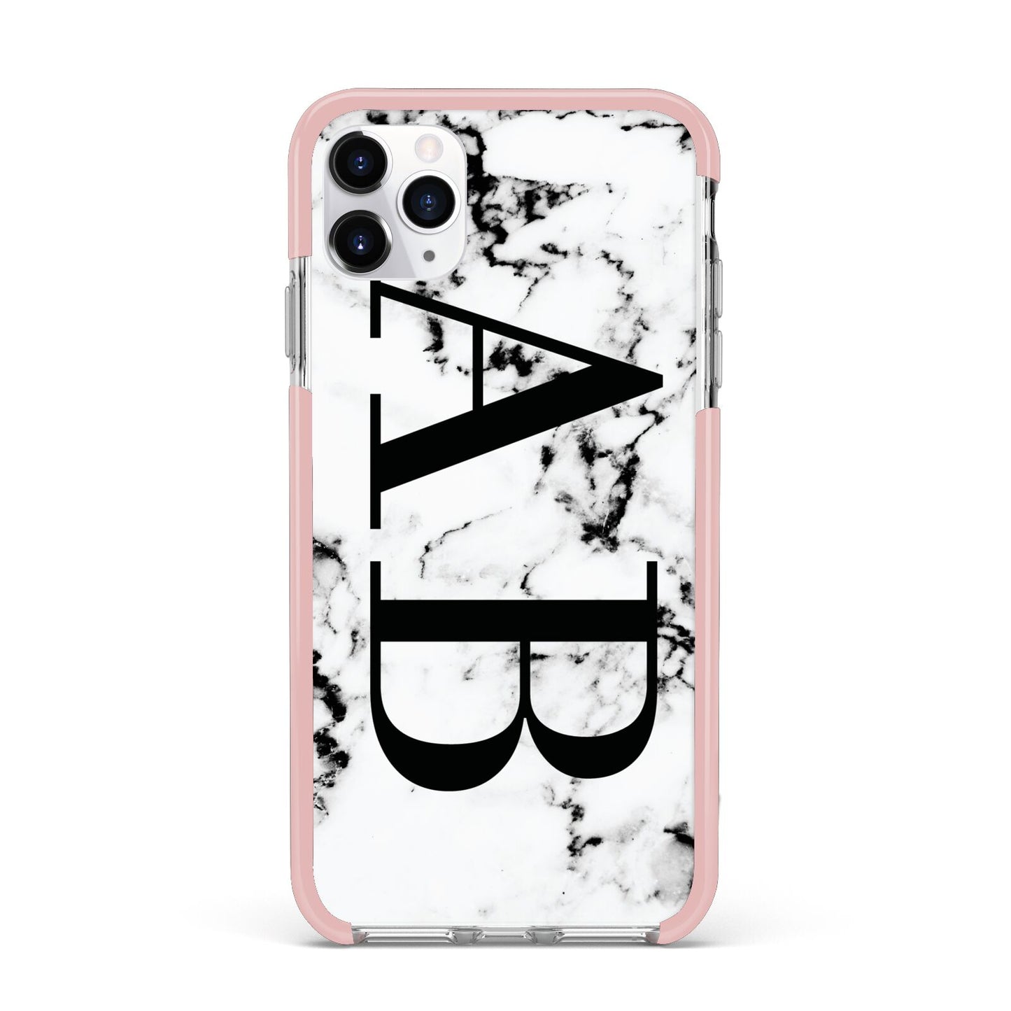 Marble Vertical Initials Personalised iPhone 11 Pro Max Impact Pink Edge Case