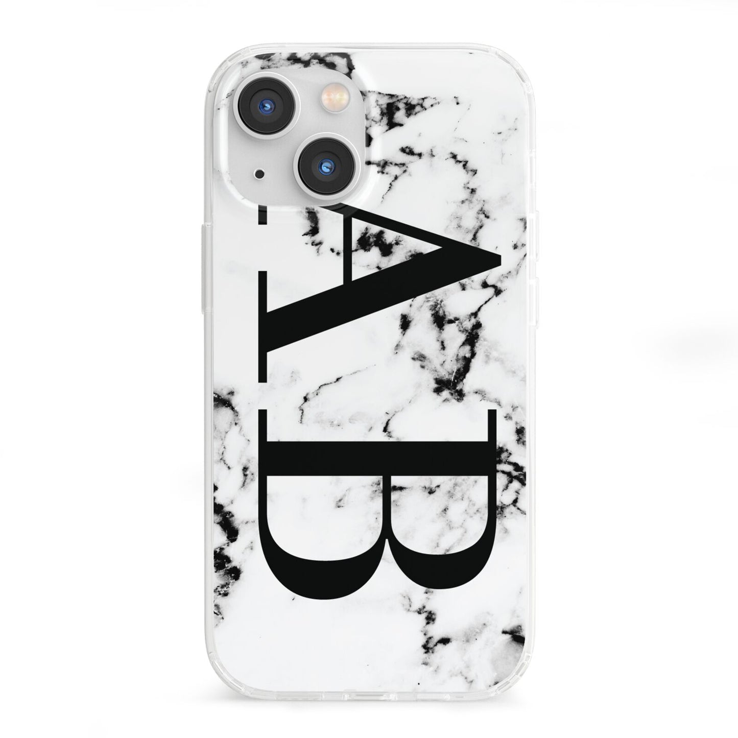 Marble Vertical Initials Personalised iPhone 13 Mini Clear Bumper Case