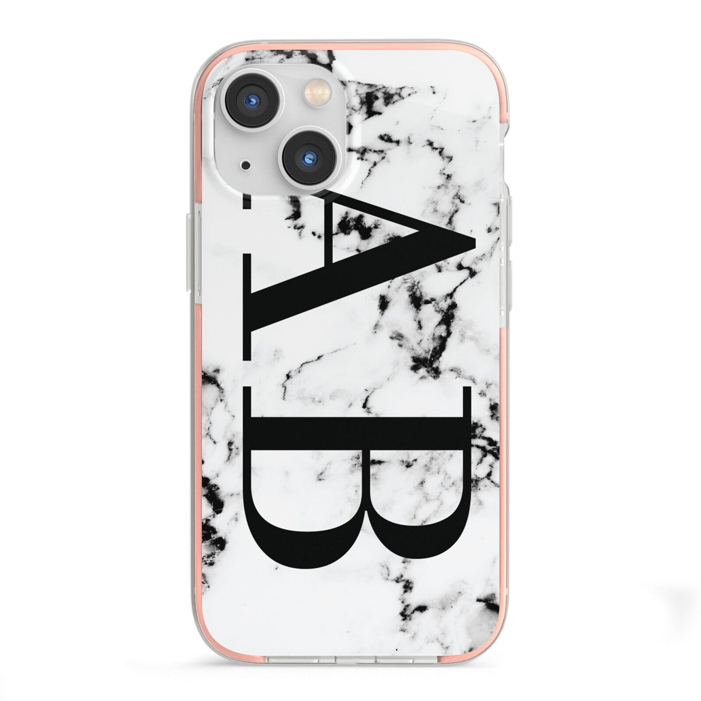 Marble Vertical Initials Personalised iPhone 13 Mini TPU Impact Case with Pink Edges