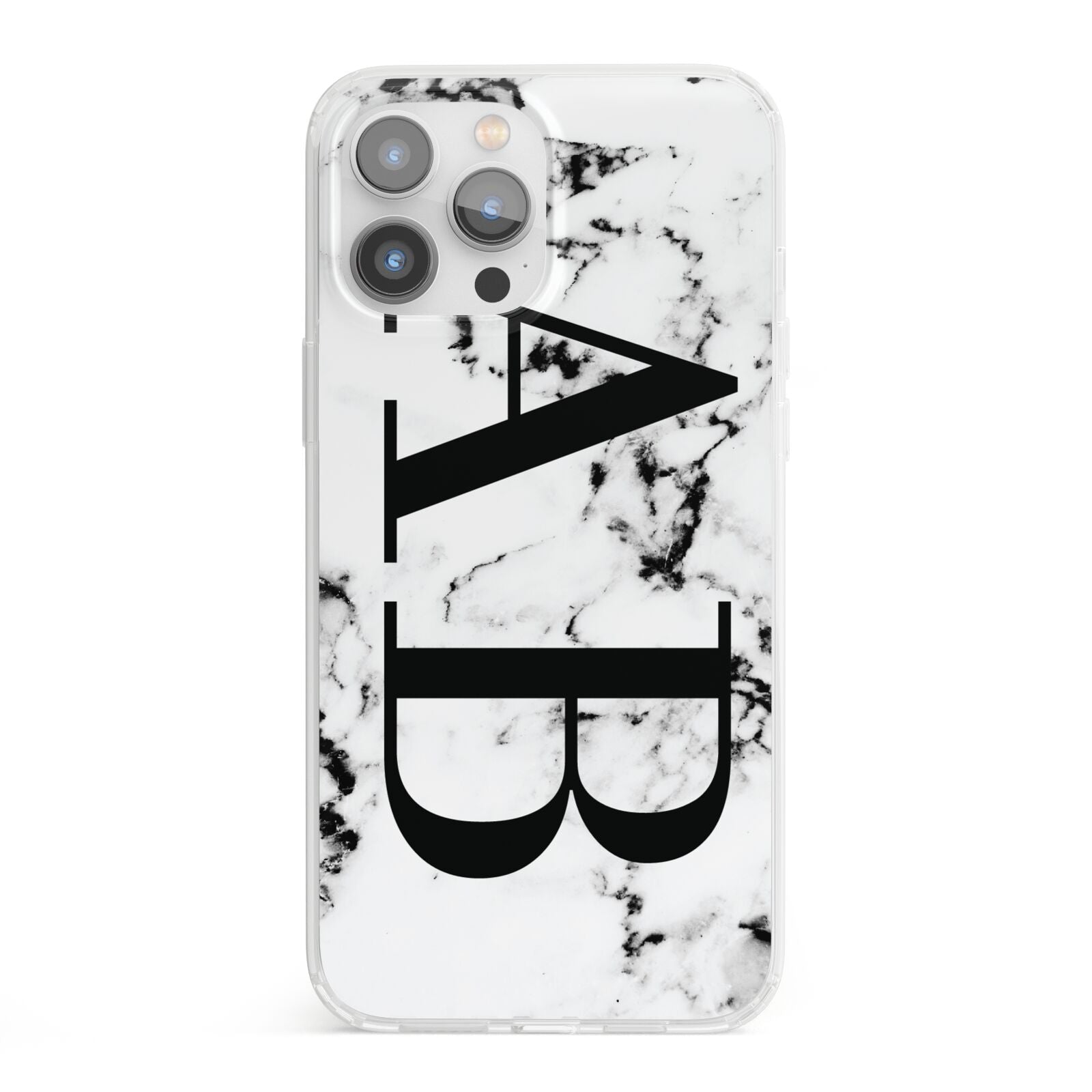 Marble Vertical Initials Personalised iPhone 13 Pro Max Clear Bumper Case