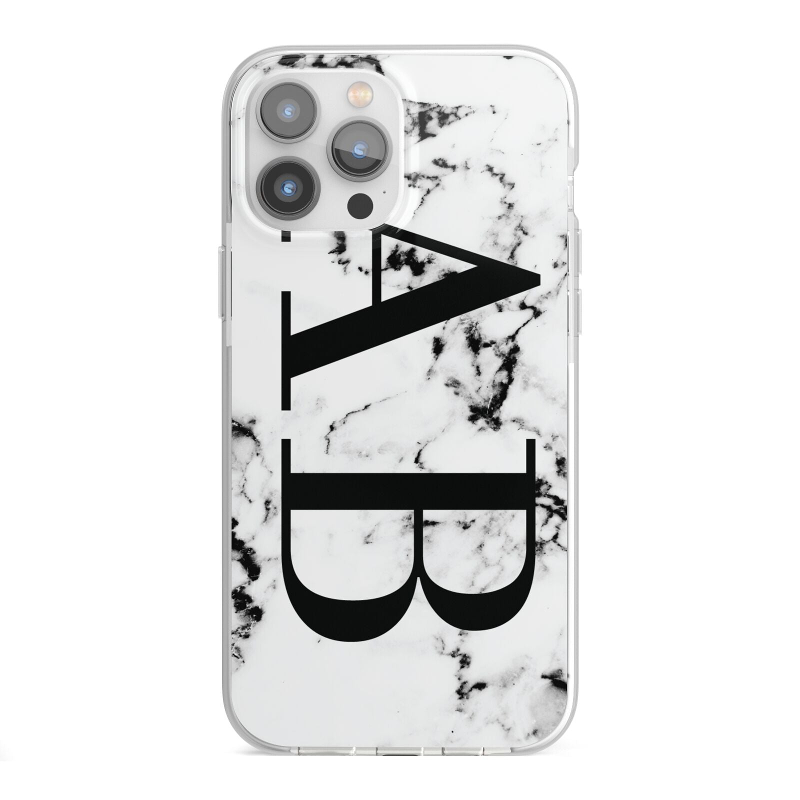 Marble Vertical Initials Personalised iPhone 13 Pro Max TPU Impact Case with White Edges