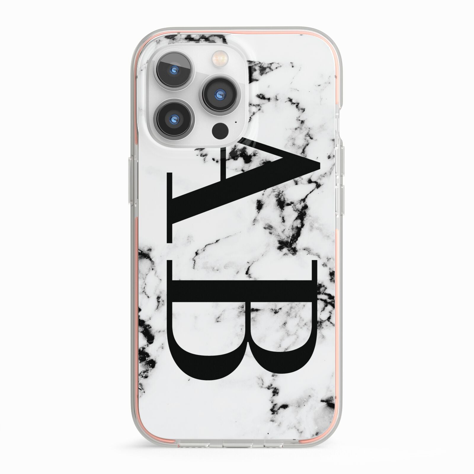 Marble Vertical Initials Personalised iPhone 13 Pro TPU Impact Case with Pink Edges