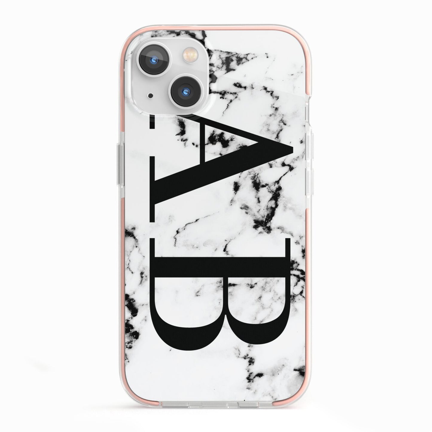 Marble Vertical Initials Personalised iPhone 13 TPU Impact Case with Pink Edges
