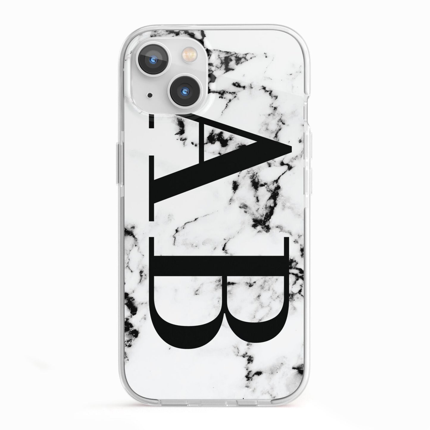 Marble Vertical Initials Personalised iPhone 13 TPU Impact Case with White Edges