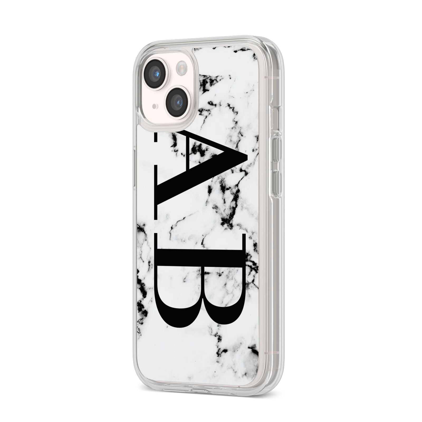 Marble Vertical Initials Personalised iPhone 14 Clear Tough Case Starlight Angled Image