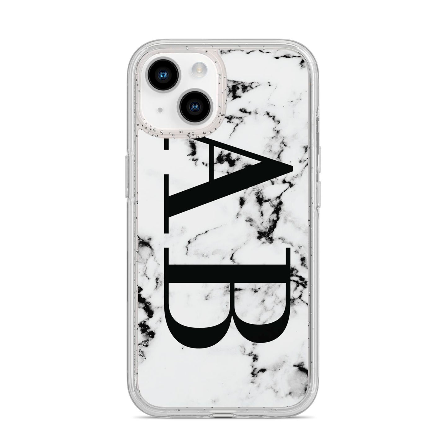 Marble Vertical Initials Personalised iPhone 14 Glitter Tough Case Starlight