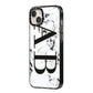 Marble Vertical Initials Personalised iPhone 14 Plus Black Impact Case Side Angle on Silver phone