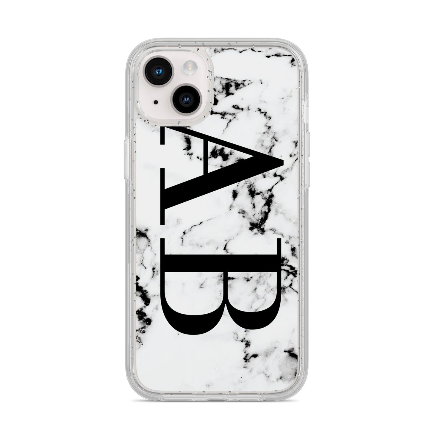 Marble Vertical Initials Personalised iPhone 14 Plus Glitter Tough Case Starlight