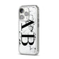 Marble Vertical Initials Personalised iPhone 14 Pro Clear Tough Case Silver Angled Image