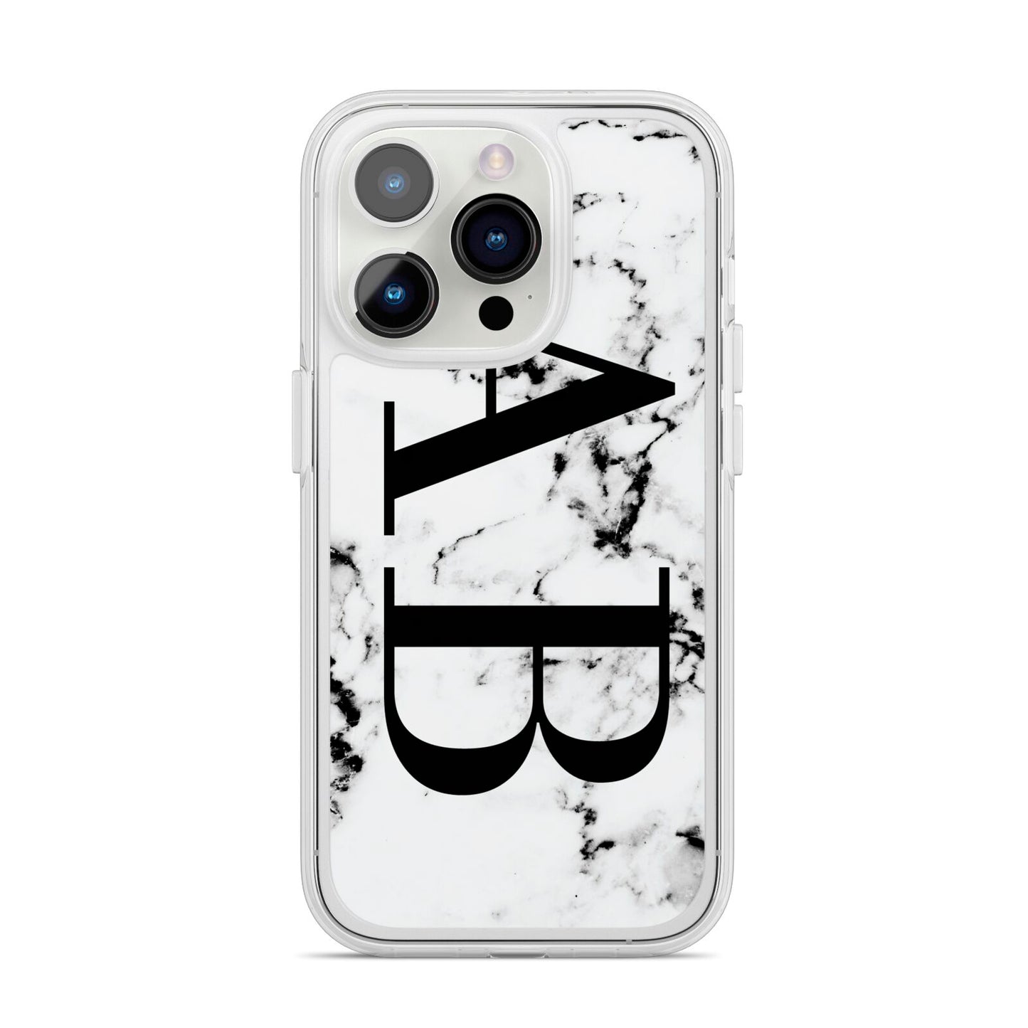 Marble Vertical Initials Personalised iPhone 14 Pro Clear Tough Case Silver