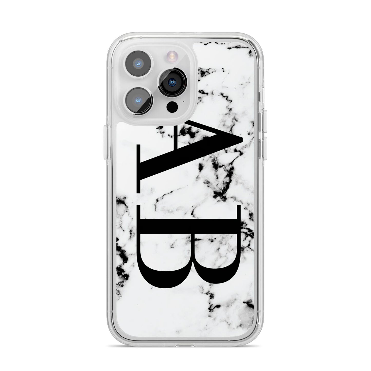 Marble Vertical Initials Personalised iPhone 14 Pro Max Clear Tough Case Silver