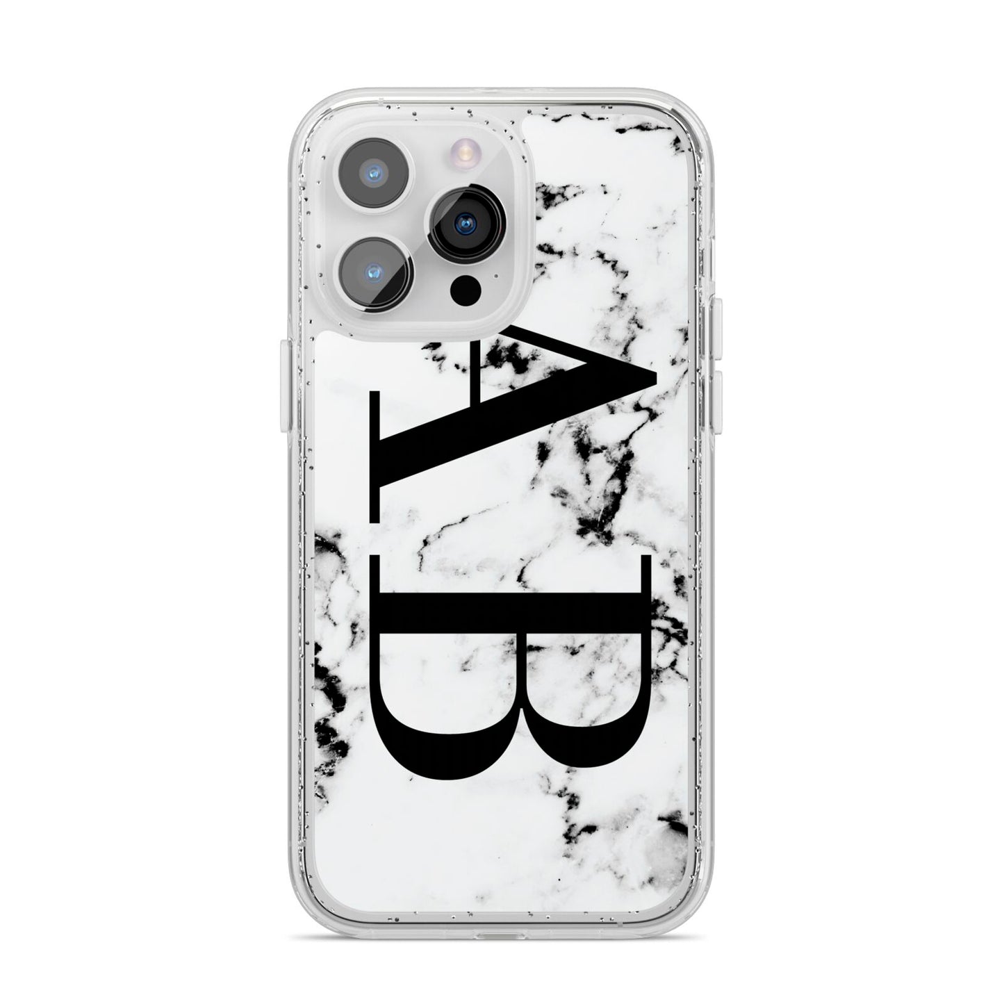 Marble Vertical Initials Personalised iPhone 14 Pro Max Glitter Tough Case Silver