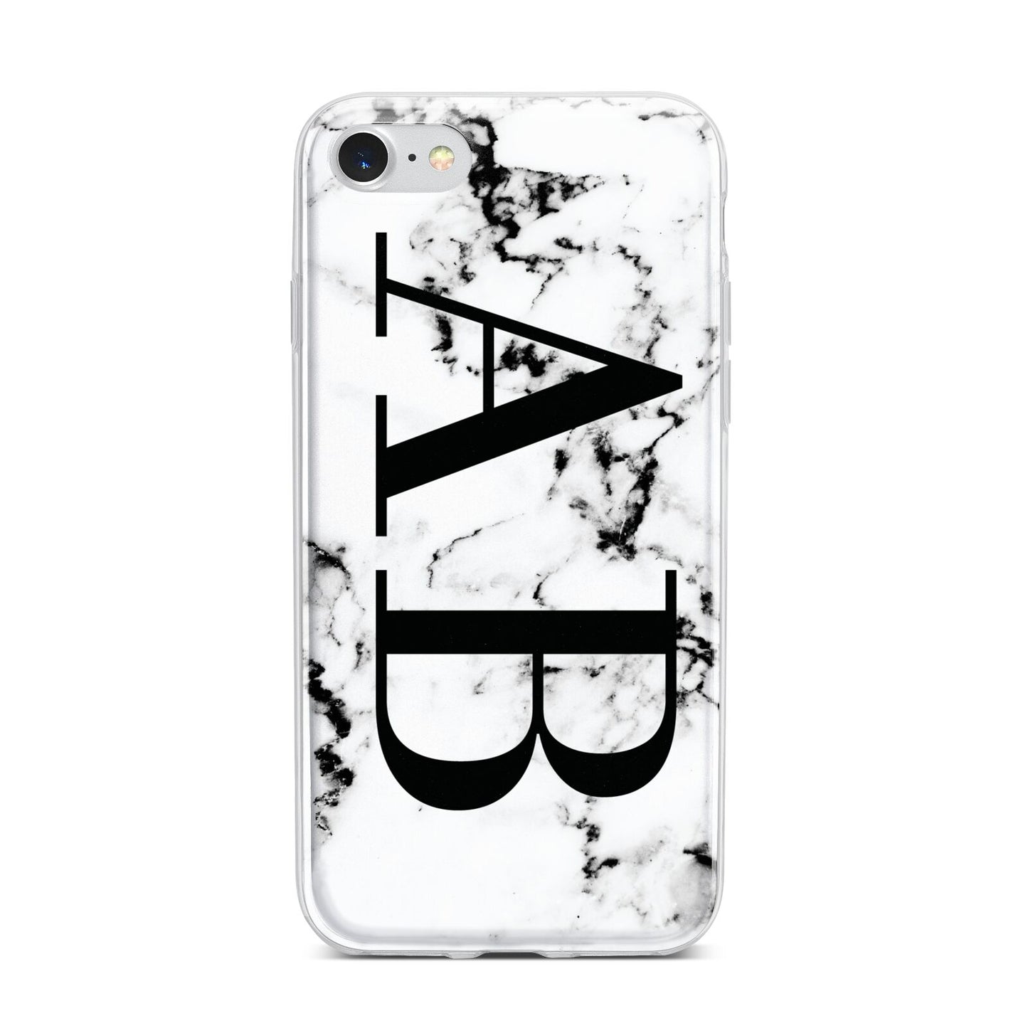 Marble Vertical Initials Personalised iPhone 7 Bumper Case on Silver iPhone