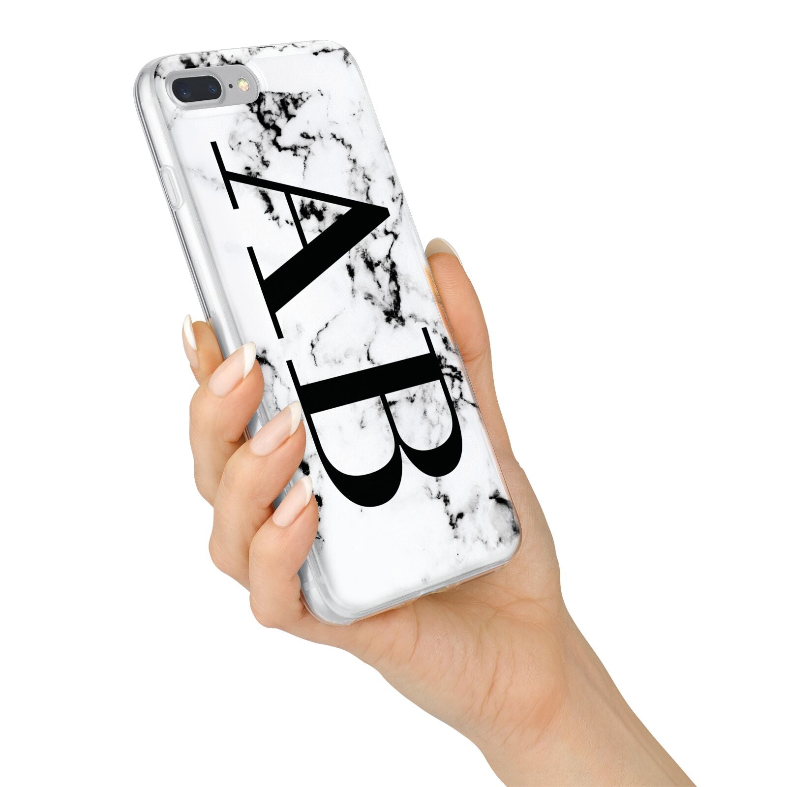 Marble Vertical Initials Personalised iPhone 7 Plus Bumper Case on Silver iPhone Alternative Image