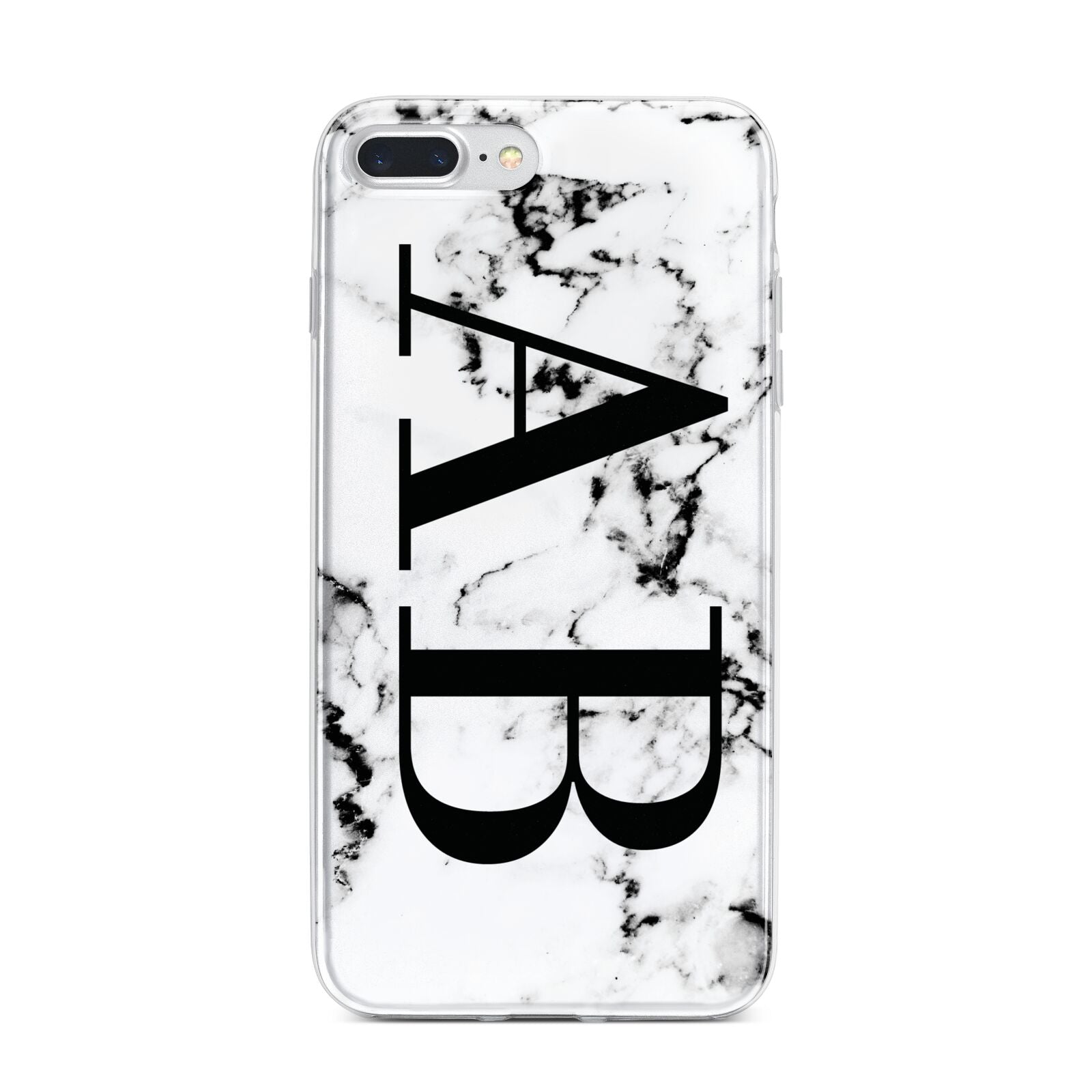 Marble Vertical Initials Personalised iPhone 7 Plus Bumper Case on Silver iPhone