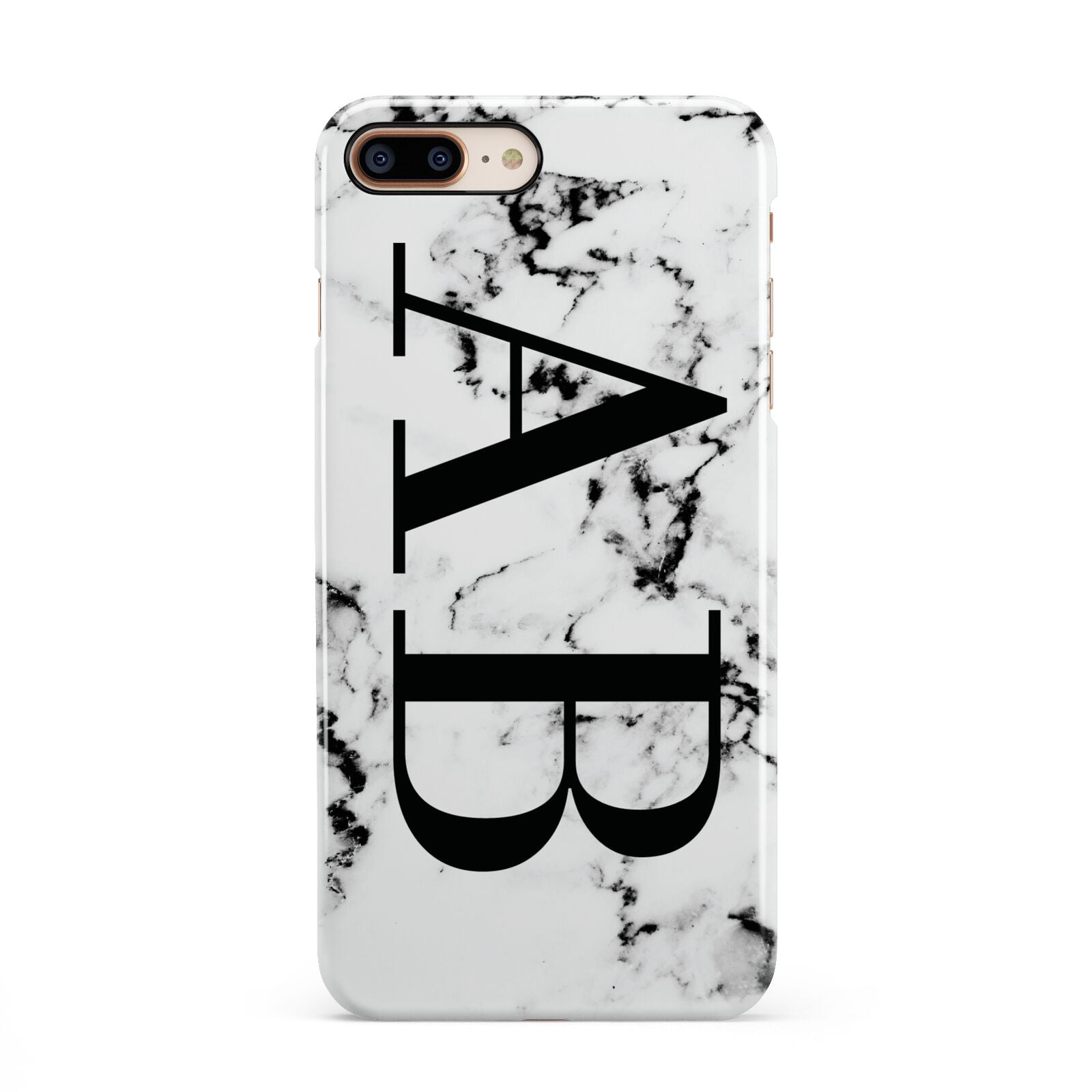 Marble Vertical Initials Personalised iPhone 8 Plus 3D Snap Case on Gold Phone