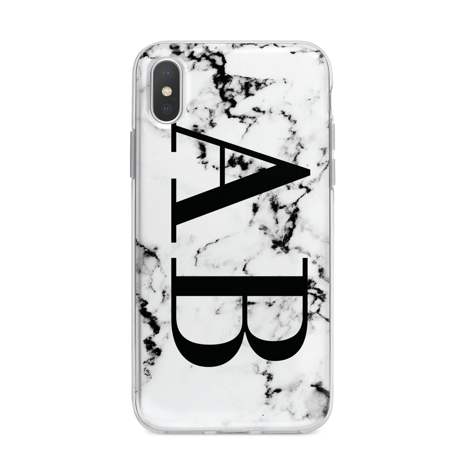 Marble Vertical Initials Personalised iPhone X Bumper Case on Silver iPhone Alternative Image 1