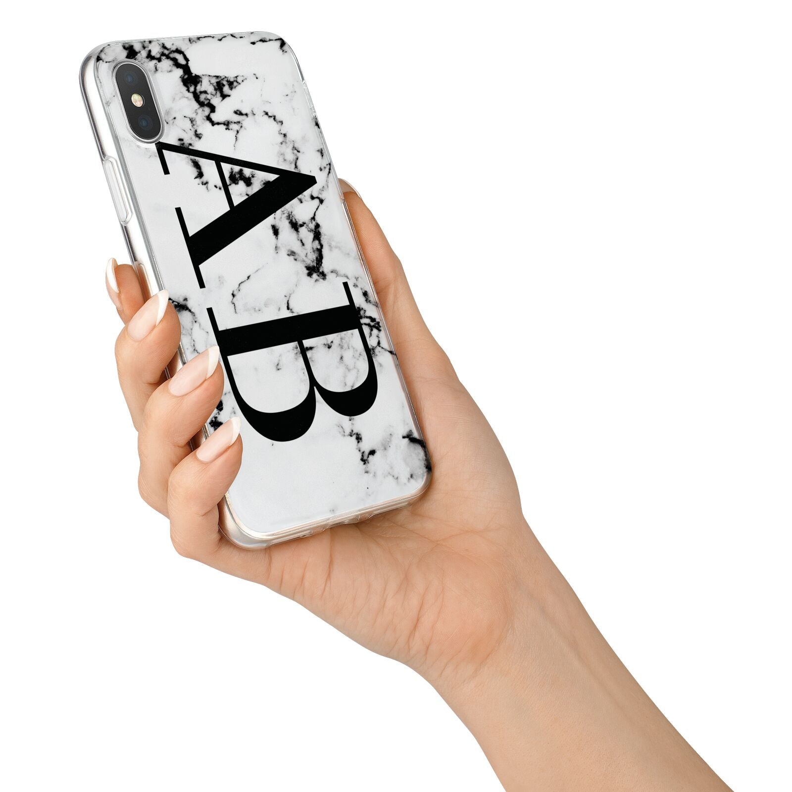 Marble Vertical Initials Personalised iPhone X Bumper Case on Silver iPhone Alternative Image 2