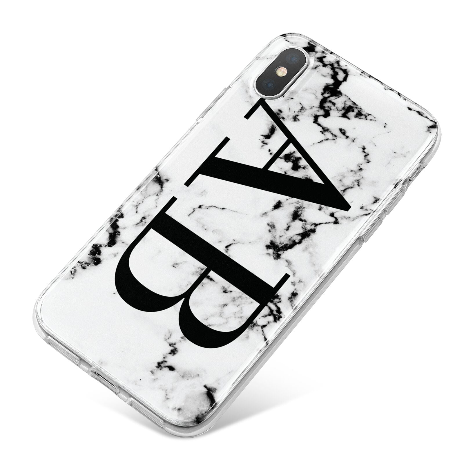 Marble Vertical Initials Personalised iPhone X Bumper Case on Silver iPhone