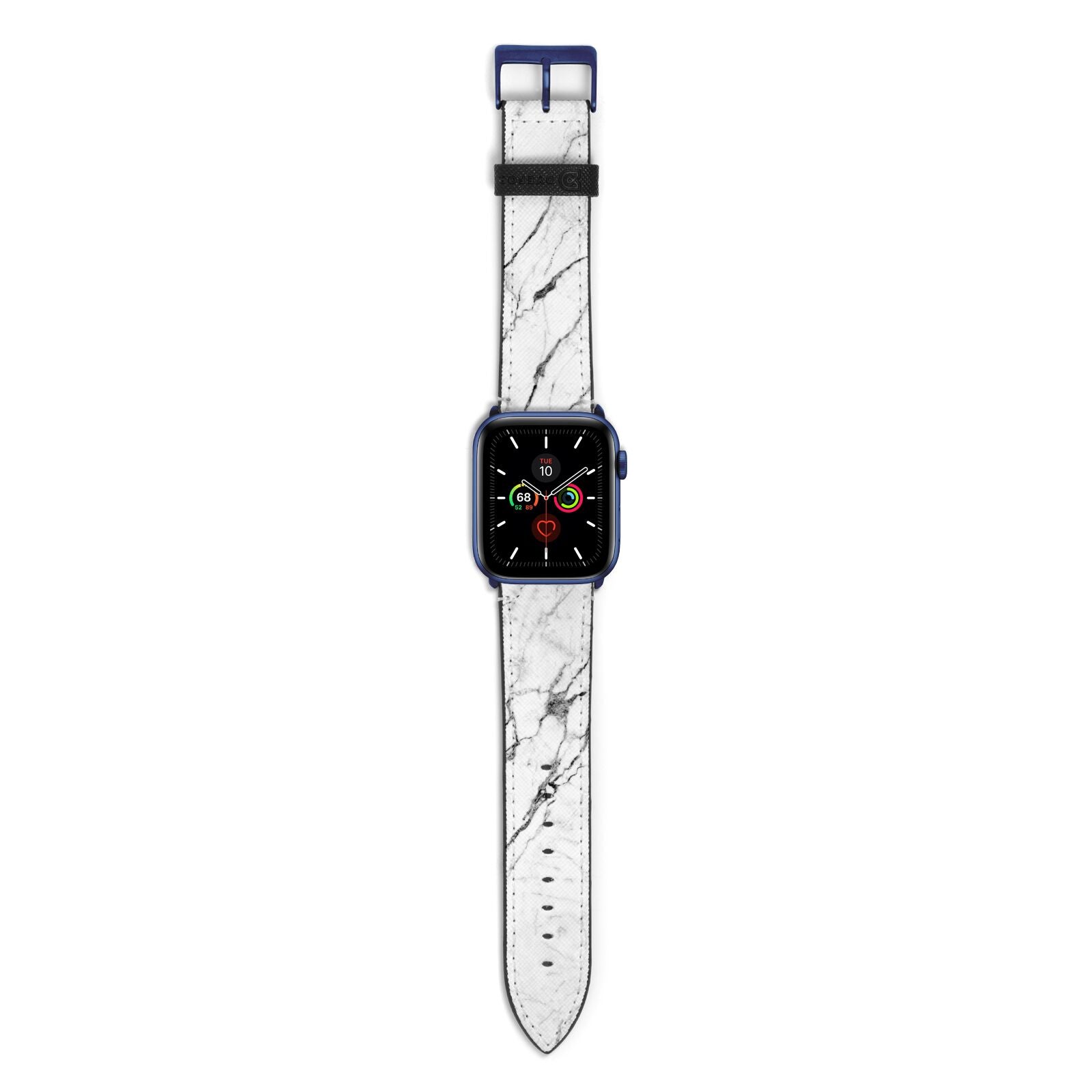 Marble White Apple Watch Strap with Blue Hardware