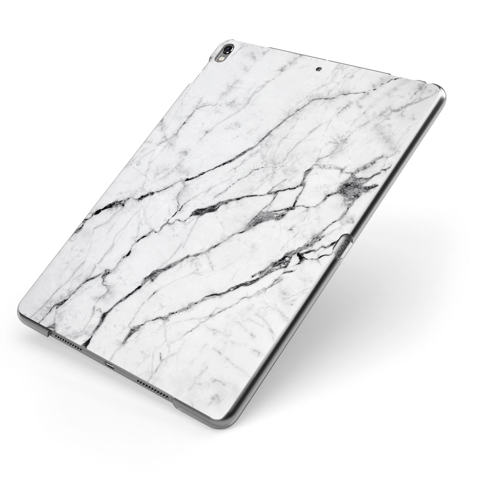 Marble White Apple iPad Case on Grey iPad Side View