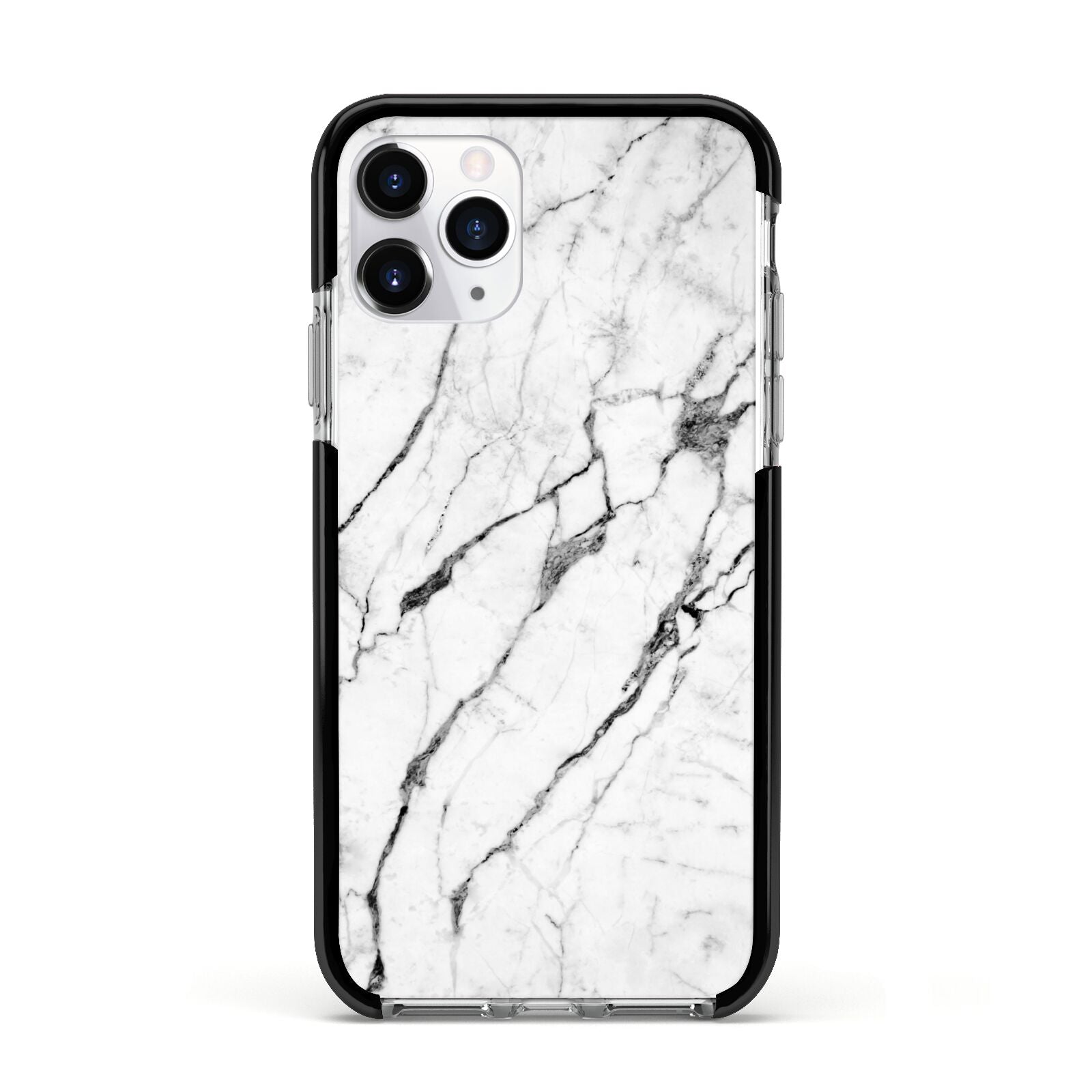 Marble White Apple iPhone 11 Pro in Silver with Black Impact Case