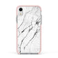 Marble White Apple iPhone XR Impact Case Pink Edge on Silver Phone