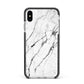 Marble White Apple iPhone Xs Max Impact Case Black Edge on Silver Phone
