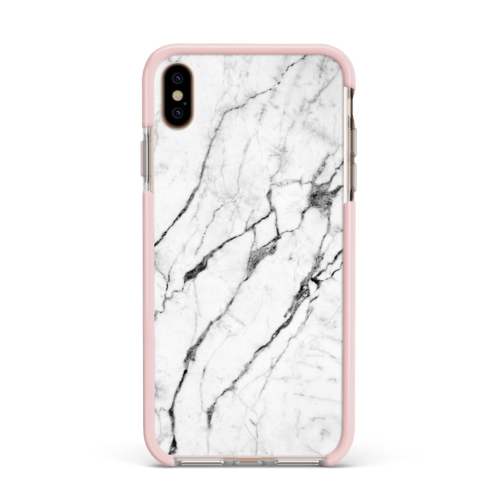 Marble White Apple iPhone Xs Max Impact Case Pink Edge on Gold Phone