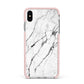 Marble White Apple iPhone Xs Max Impact Case Pink Edge on Silver Phone